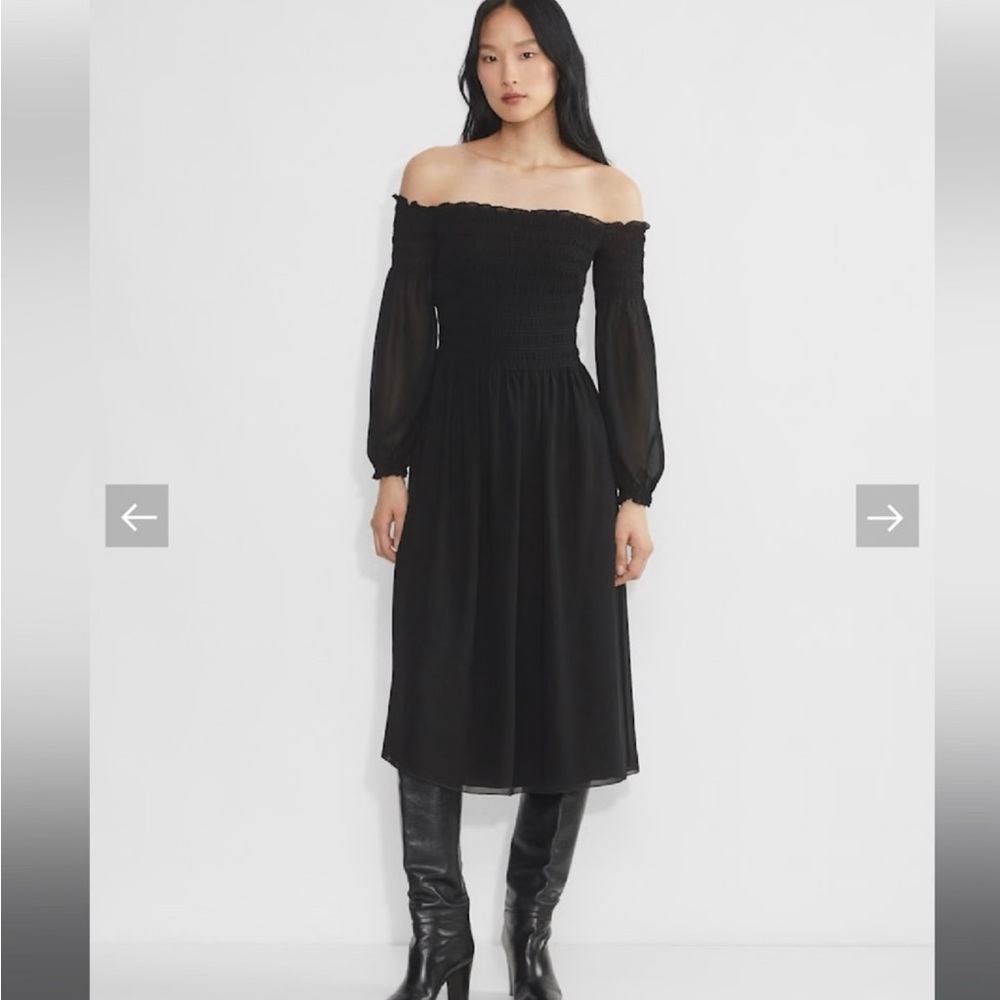 Aritzia Margaret off shoulder chiffon midi dress black XS